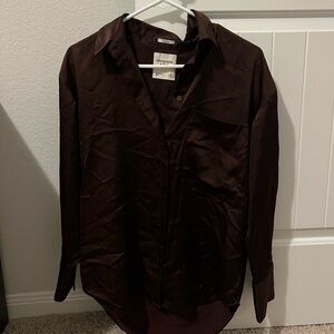 Oversized Brown Button-Up Shirt